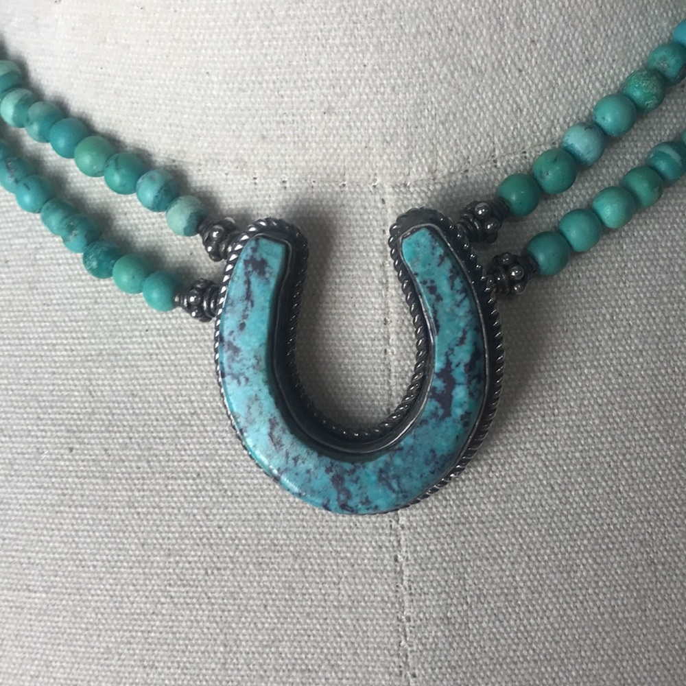 Gale Self designer hallmarked sterling silver turquoise bead choker necklace - Picture 2 of 9